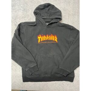Thrasher Magazine Flame Logo Hoodie Black Kids L 10 Fleece Sweatshirt Skate